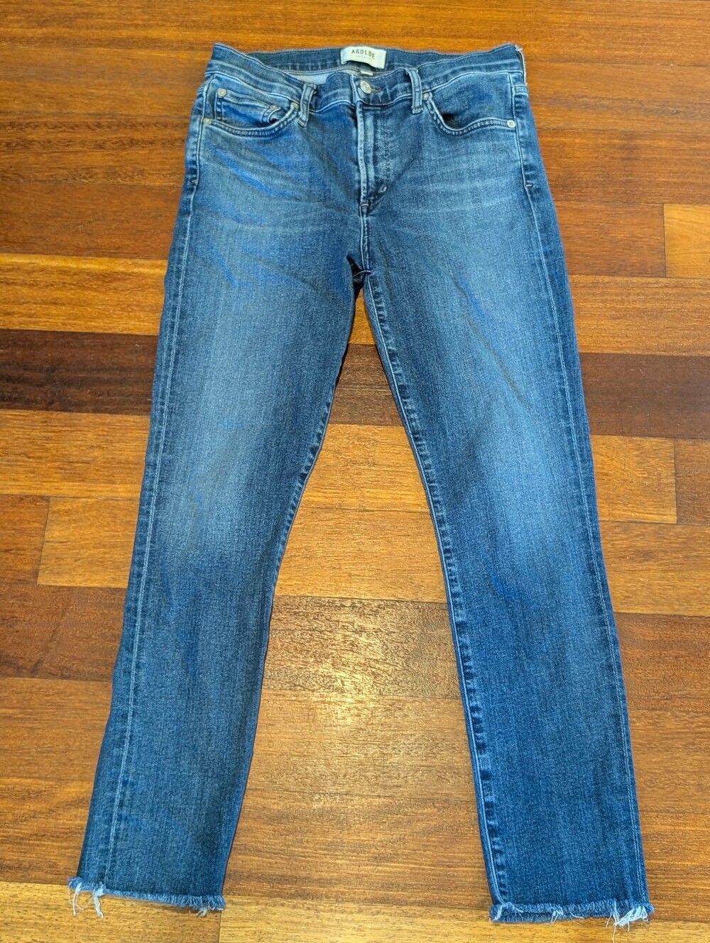 Agolde Medium Blue Denim Jeans with Raw Hem
